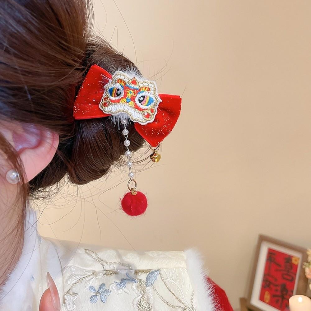 Tassels Chinese Tassel Bow Hairpin Lion Dance Flocking Hair Clip Women/Kids
