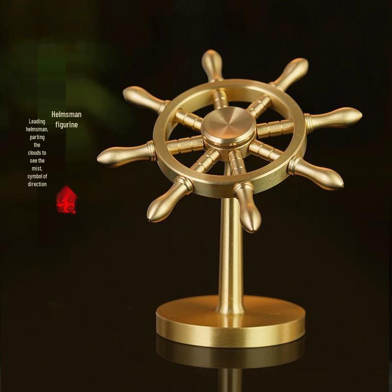 Ornement Spinner Roue de Navire en Laiton Rotatif - Décoration de Bureau en Métal & Cadeau