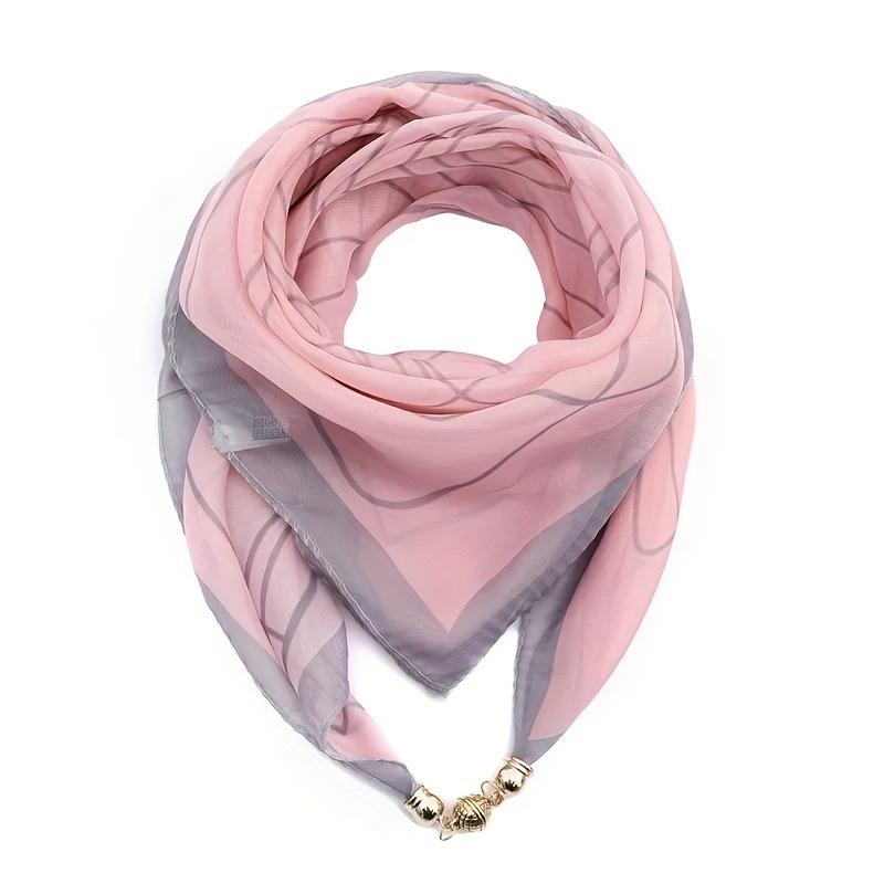 Sciarpa Quadrata in Seta Chiffon con Fibbia Magnetica di Lusso per Donna, Protezione per il Collo, Sciarpe alla Moda per l'Estate