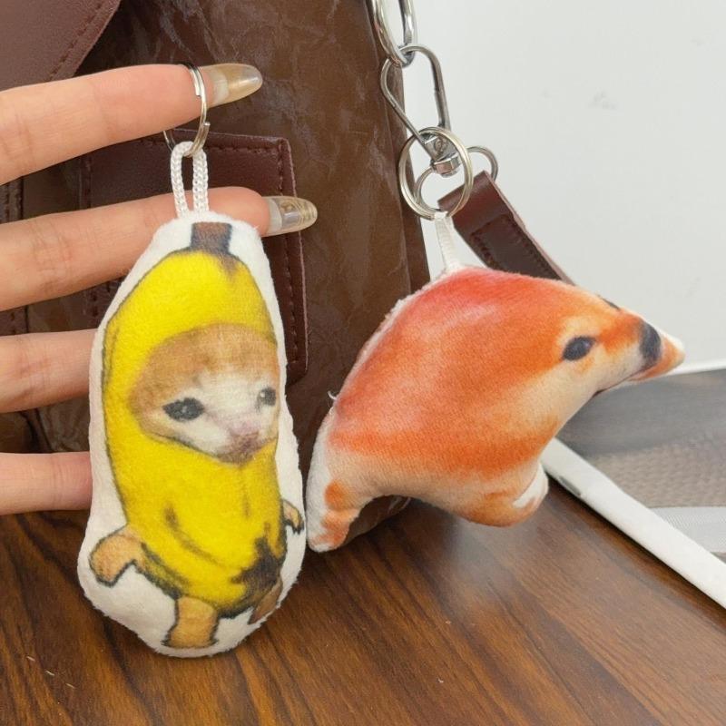 Banana Cat Emoji Bag Fabric Doll Keychains Pendant Abstract and Funny Plush Doll Personalized Pendant
