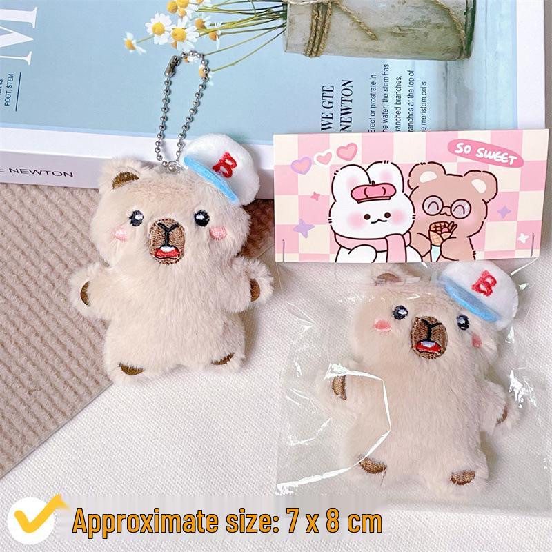 Capybara Plush Keychain with Baseball Cap - Cute Bag Decoration Doll Accessory