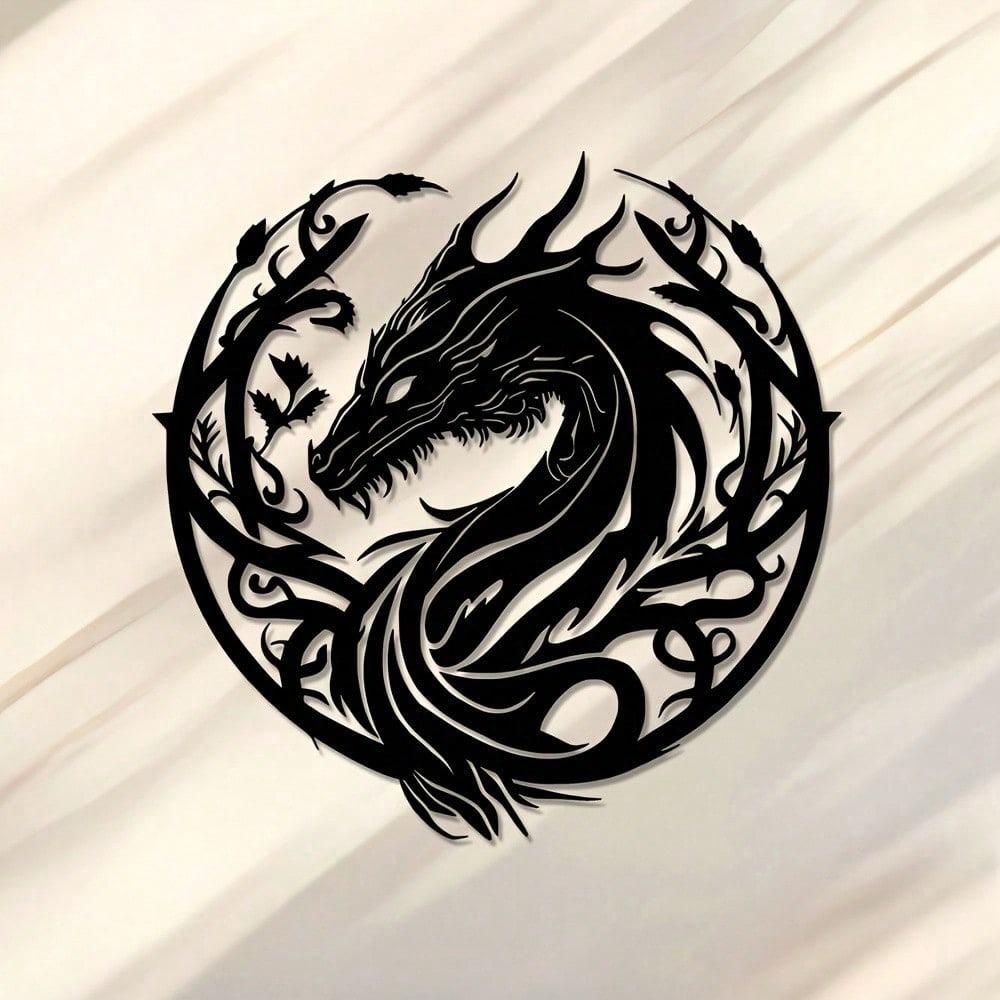 Iron Dragon Head Floral Metal Wall Art Decor Sculpture Gift