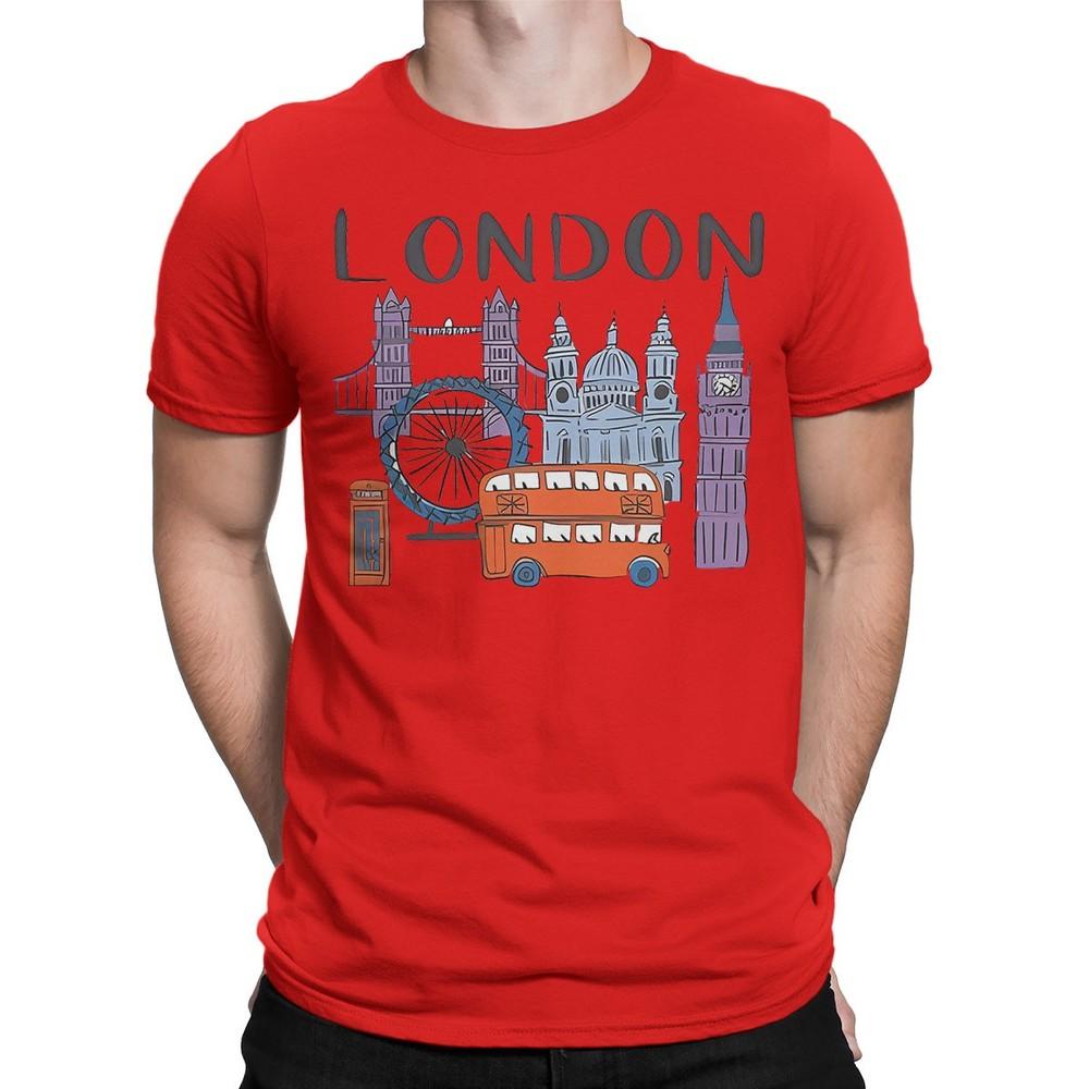 London Landmarks TShirt Famous British Icons Souvenir Cartoon Bus Tower T4901