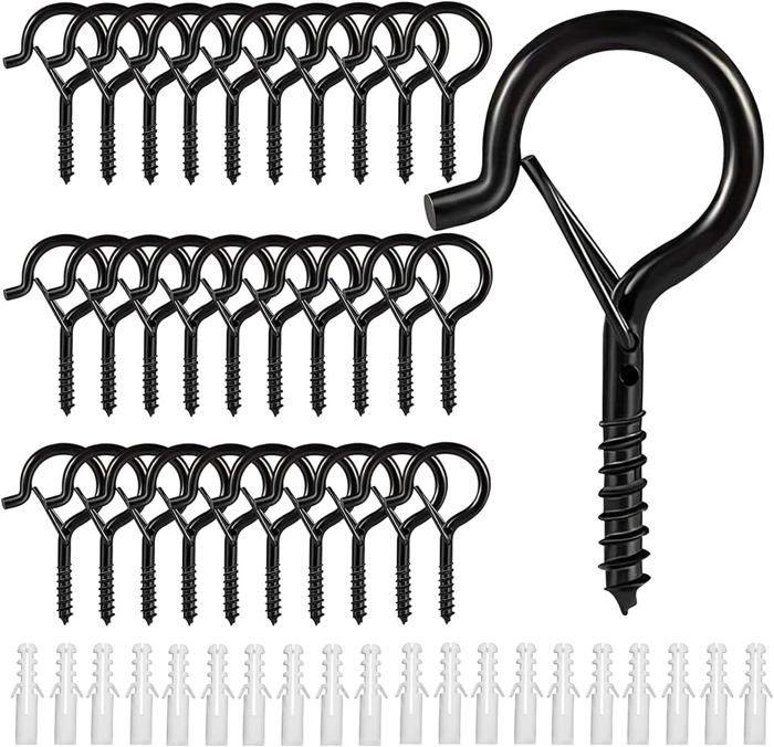 Crochets à visser inox AIMOONSA - lot de 30 avec chevilles, anneau de sécurité, 5.2 x 2 cm, jusqu'à 40 kg
