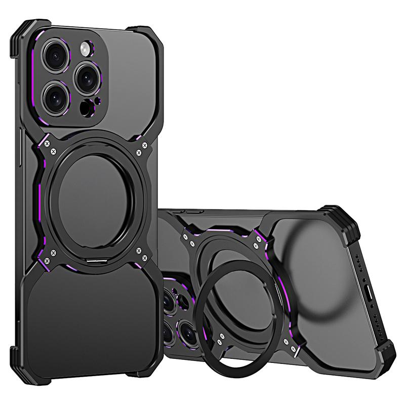 For iPhone 13 Pro Bumper Case Compatible with MagSafe Rotation Kickstand Metal Frameless Phone Cover