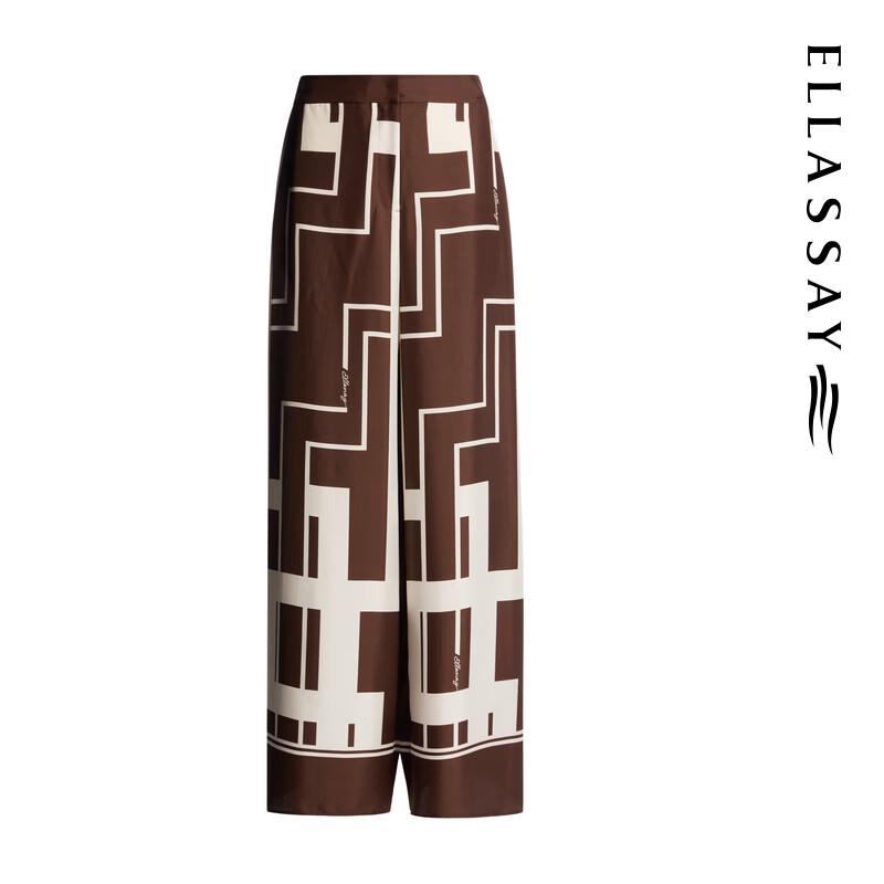 ELLASSAY Women's Geometric Print Silk Wide-Leg Pants
