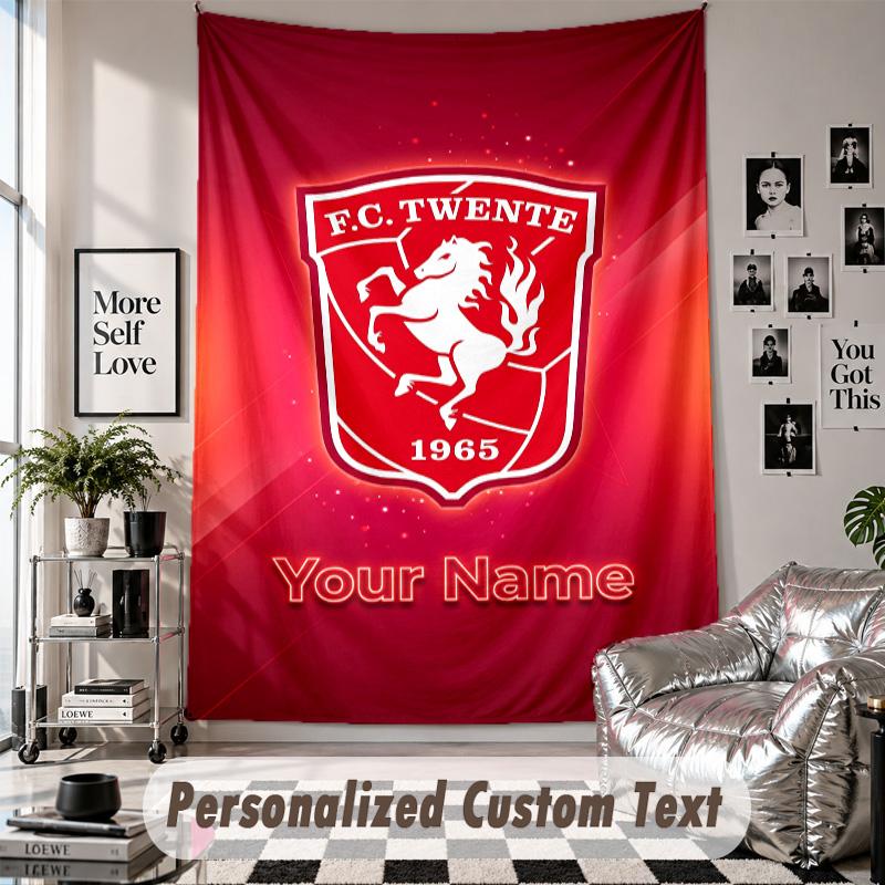 Arazzo da Appendere alla Parete con Nome e Testo Personalizzati, Arazzo Decorativo FC Twente per Camera da Letto