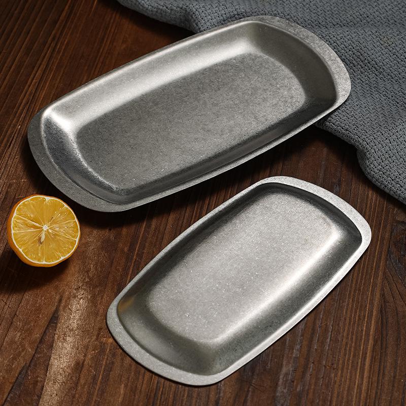 Vintage Stainless Steel Barbecue Plate,Used Snack Plate,Hot Pot Dish, Dessert Plate,Dinner Plate,Fruit Dish Dim Sum Plate
