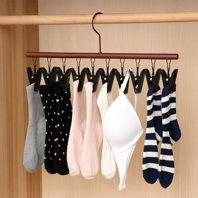 10 Pinces Cintre Séchage Vêtements Clip Métallique Coupe-vent Étagère de Rangement en Bois Organisateur de Rangement en Bois Antidérapant Séchoir de Salle de Bain
