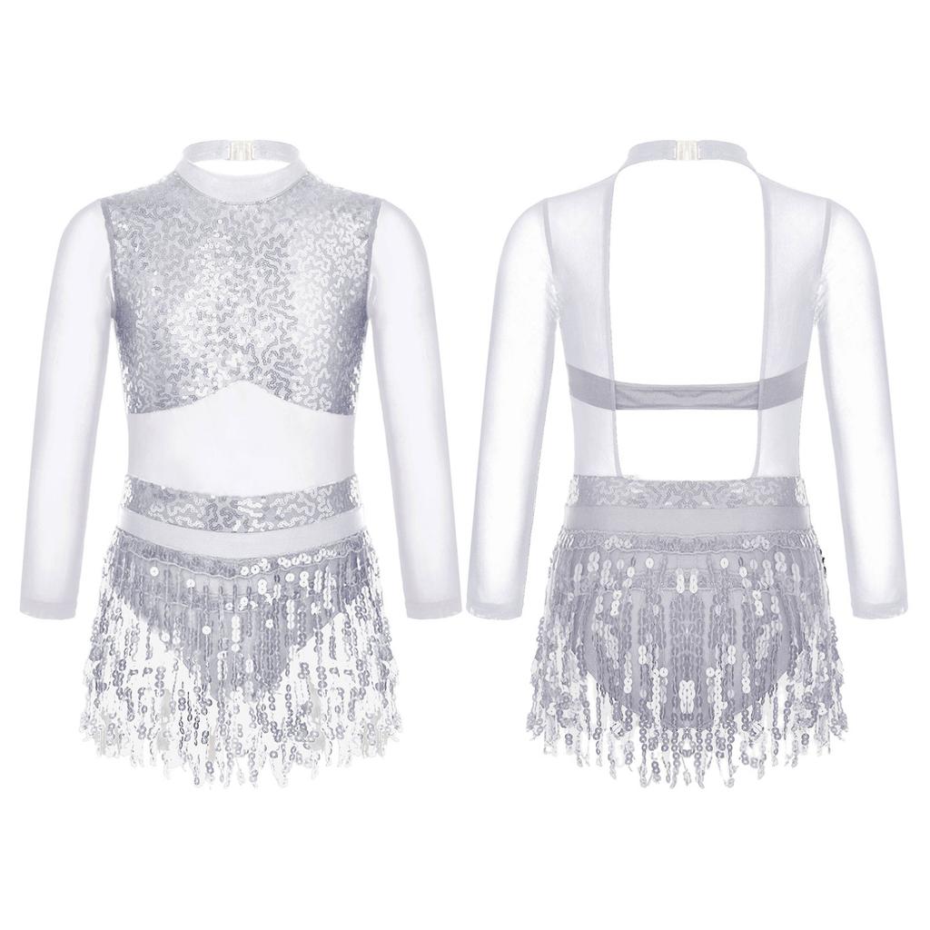 Dětské Dívčí Flitrové Taneční Šaty Střapec Baletní Kostým Latina Lyrický Jazz Dancewear