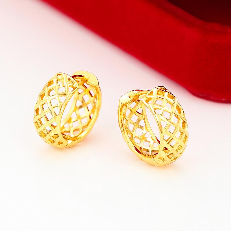 Xuping Fashion Imitation Gold Light Luxury Hollow Ear Buckle Copper Alloy Plated 24k Color Cross Border Geometric Round Earrings Women's Jewelry Gifts