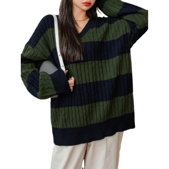 Dámský pletený svetr s výstřihem do V, dlouhým rukávem, zkrácený pulovr, svetr, patchworková barva, copánkový vzor