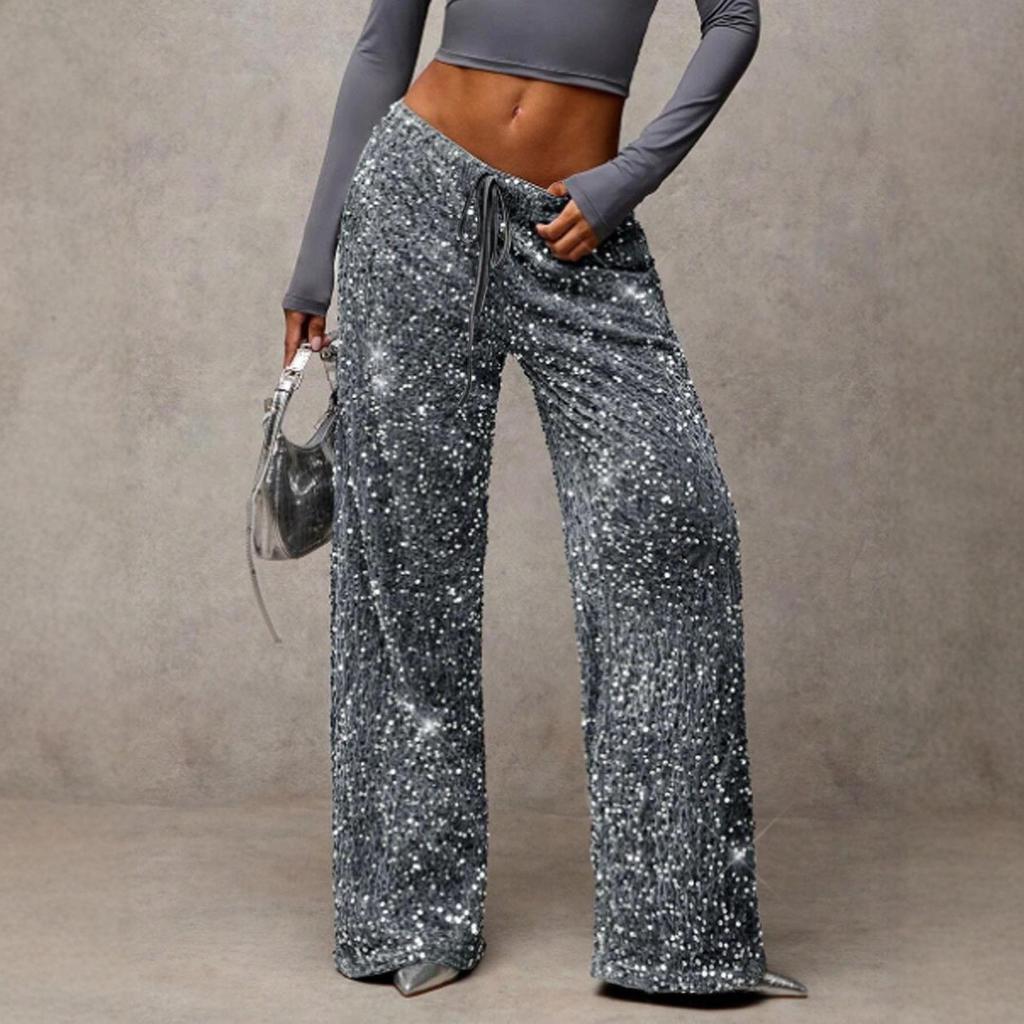 Women's Sparkle Wide Leg Pants with Drawstring Waist In Multiple Colors