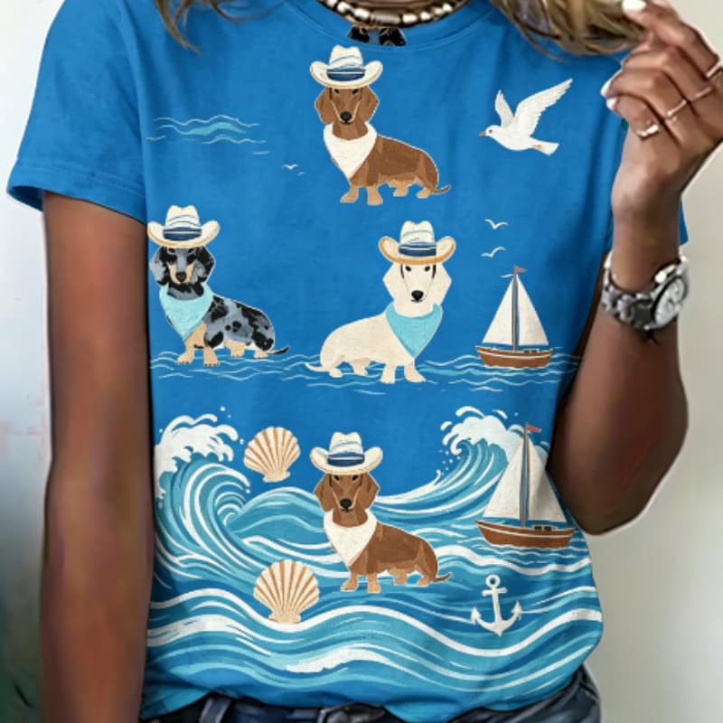 Round neck T-shirt, casual short-sleeved T-shirt, fashionable short-sleeved round neck top S