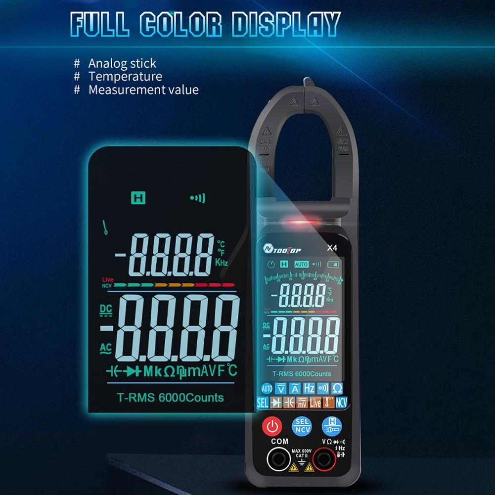 TOOLTOP X4 Handheld Portable Clamp Meter Color LCD Large Screen Clamp Meter 6000 Counts NCV AC
