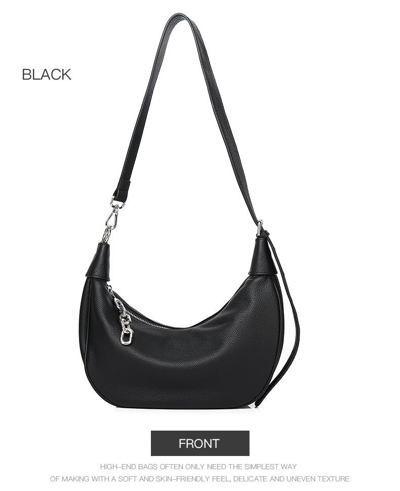 Женская минималистичная сумка через плечо в форме полумесяца 2024 года - Мягкая кожа верхнего слоя чёрный