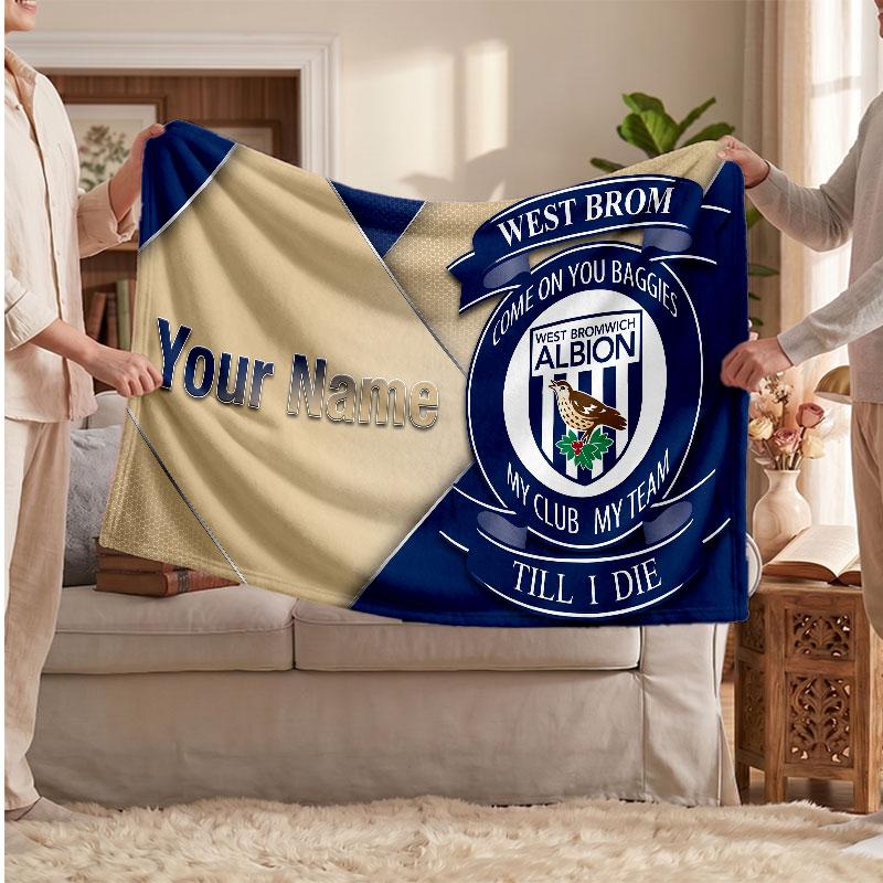 West Bromwich Albion Personalized Fleece Blanket With Football Logo, Custom Name Text Soft Warm Home Throw Blanket