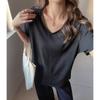 Korean Slack Snowflake Texture Curled V-neck Short-sleeved T-shirt Women's Summer New Lazy Wind Versatile Thin Top