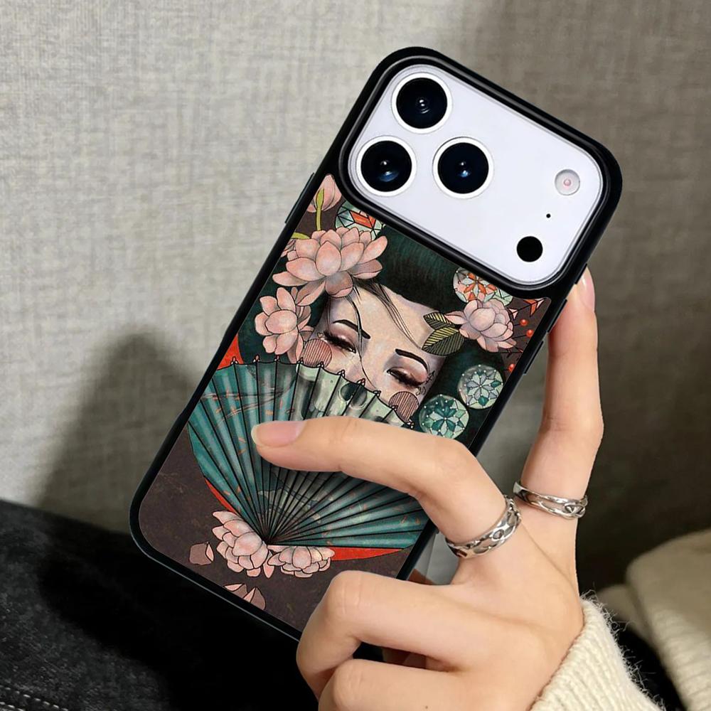 Capa Case for iPhone 17 Air 16 Pro Max 15 Plus 11 13 Mini 14 12 Back Phone Cover Japanese Geisha