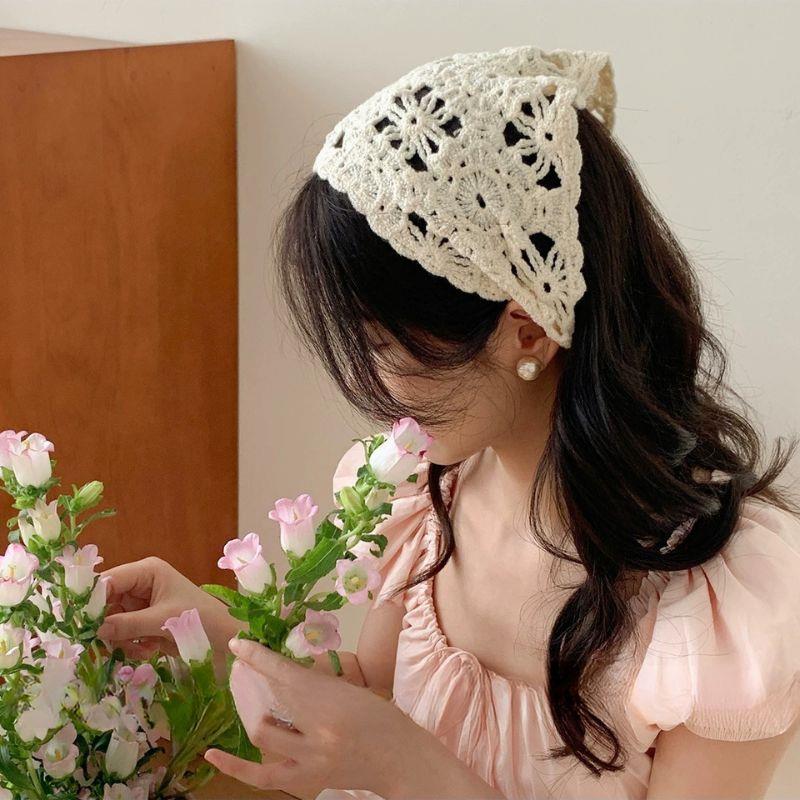 Hut Französischer Pastoralstil Dreieck Stirnband Handgefertigt Mode Gestricktes Kopftuch Häkel Stirnband Handtuch Retro Blume Kopftuch