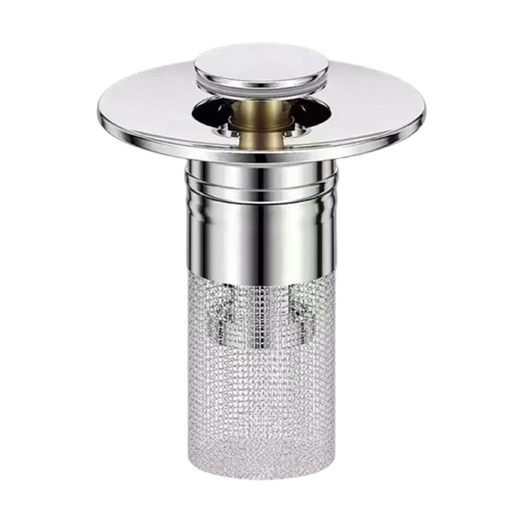 Pop Up Drain Stopper for Bathroom Sink Stainless Steel 304 Press Down Drain Plug with Mesh Strainer for Basin Drain Replacement