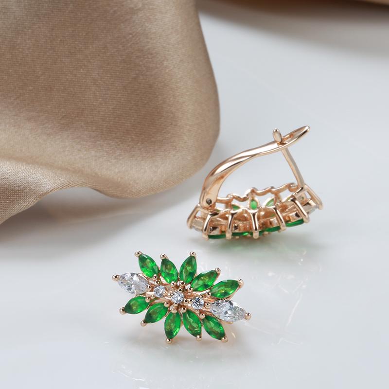 Luxury  Rose Gold Crystal Flower Daily Earrings For Women Green Natural Zircon Accessories Vintage Wedding Jewelry