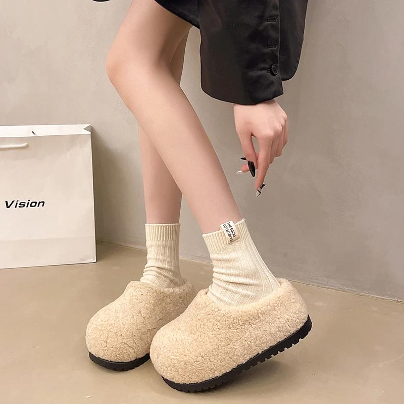 Fashion Leopard Platform Fur Slippers Women Home Cotton Shoes Winter Warm Casual Plush Mules 2025 Trend Flip Flop Woman Snow Botas Mujer