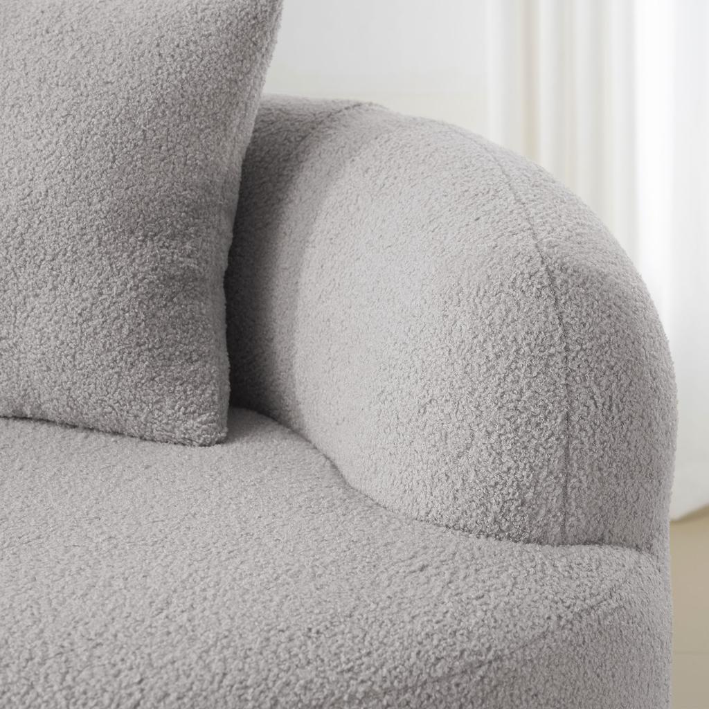 Light Grey Curved Loveseat, Round Armrests, Compression Sofa with 2 Cushions, Beige Bedroom Sofa, No Assembly Required.