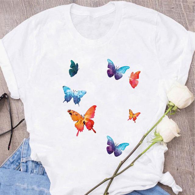 New Butterfly Print T Shirt Women T Shirt Summer Fashion Female Tops Ladies Short Sleeve Graphic Tee Shirts Woman Cute T-Shirts
