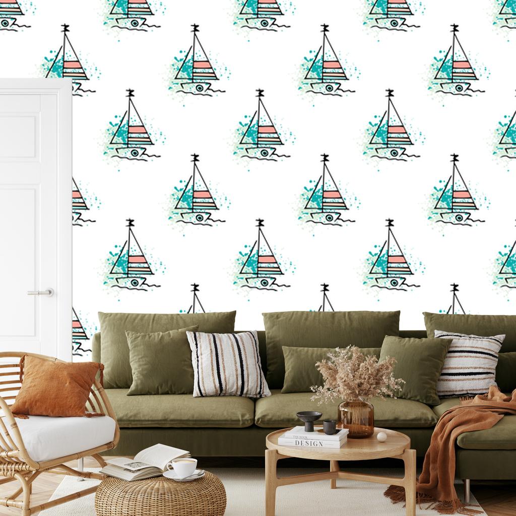 Minimalist sailboat wallpaper for living room and bedroom 50x1000