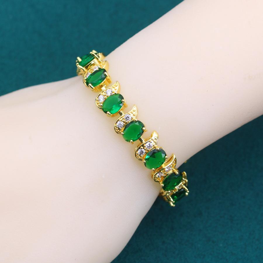 New Green Zirconia  Gold Plated  Jewelry Sets For Women Crystal Earrings Necklace Adjustable Ring Bracelet Wedding Gift