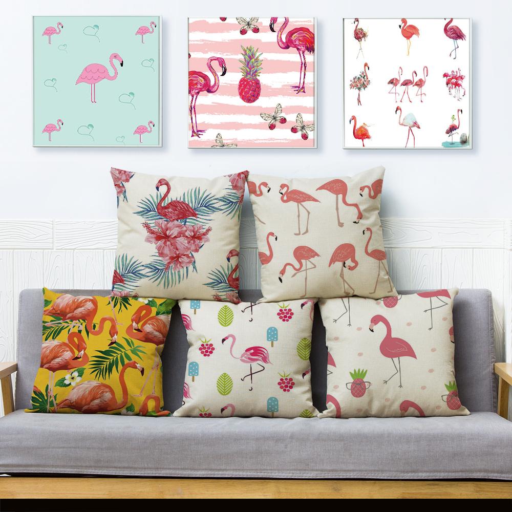 Tropical Flamingo Cushion Cover Hand Drawn Pineapple Butterfly Ice Cream Design Soft Square Pillow Home Decor xcm