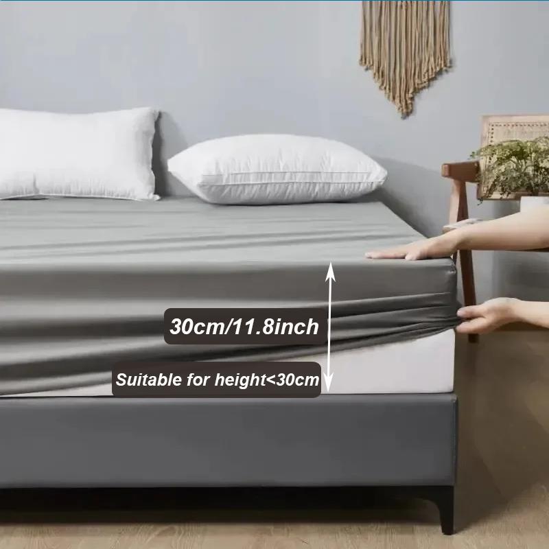 1 PC Solid Color Fitted Sheet,Waterproof Bed Sheet Mattress Protector,Deep Pocket Bed Sheet Soft  Comfortable and Durable Bedding 360°Full Wrap