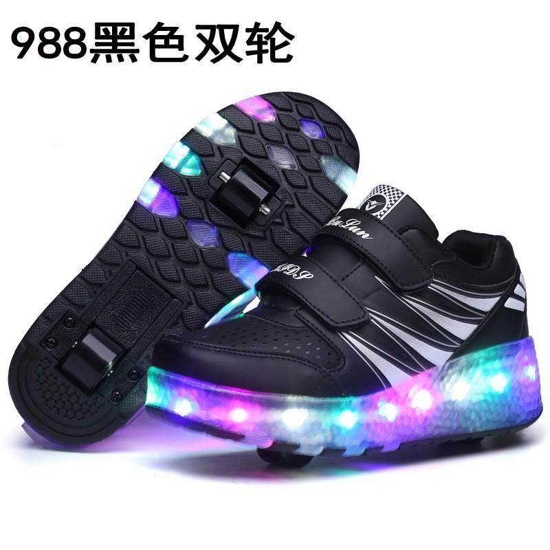 Youth style shoes Kids Light-Up Roller Shoes With Retractable Wheels Double Wheel PU Sole Slip-On Sneakers Boys Girls