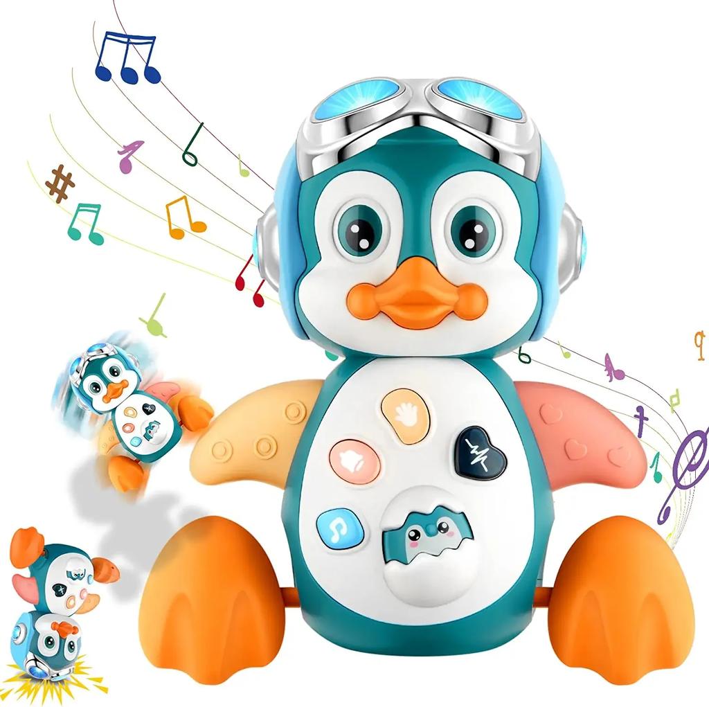 Musical Penguin Baby Crawling Toy with Lights Dancing Movement Interactive Fun Developmental Gift for Tummy Time Play