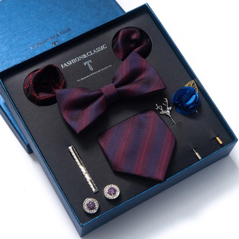 Men's 8-Piece Formal Accessory Set: Bow Tie, Corsage, Brooch, Cufflinks for Weddings.