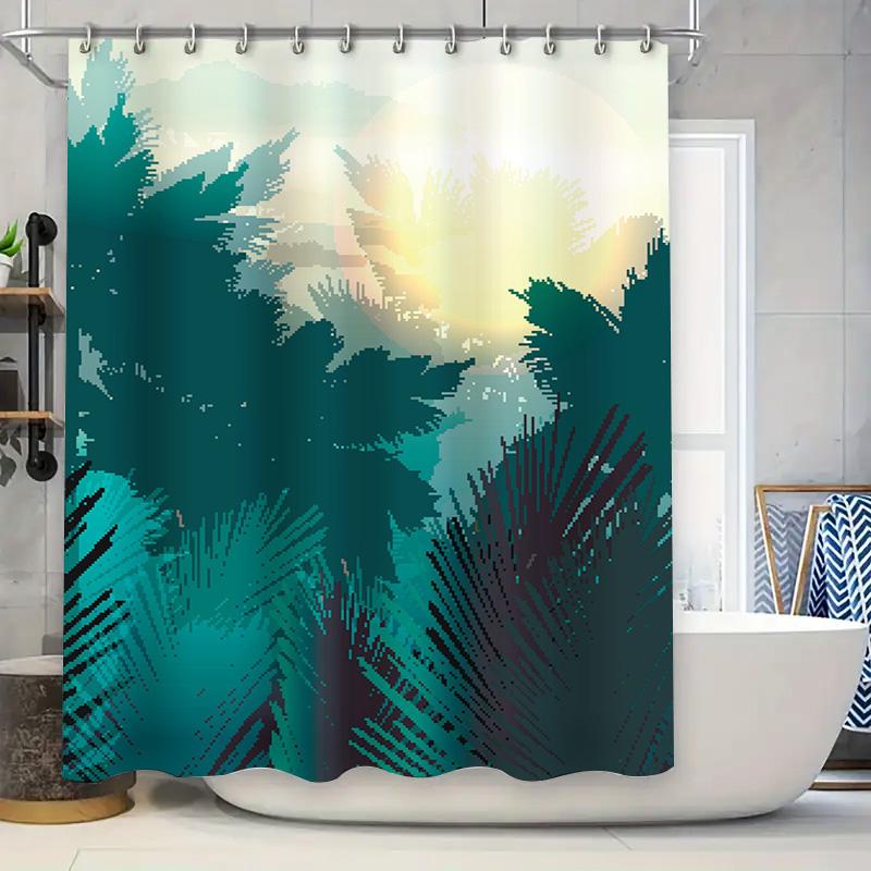 

Unique Modern Shower Curtain Blue Green Leaves Floral Print For Bathroom Decorations In Bathrooms Toilets Premium Fabric Waterpr W60H190(CM)-1 Pcs