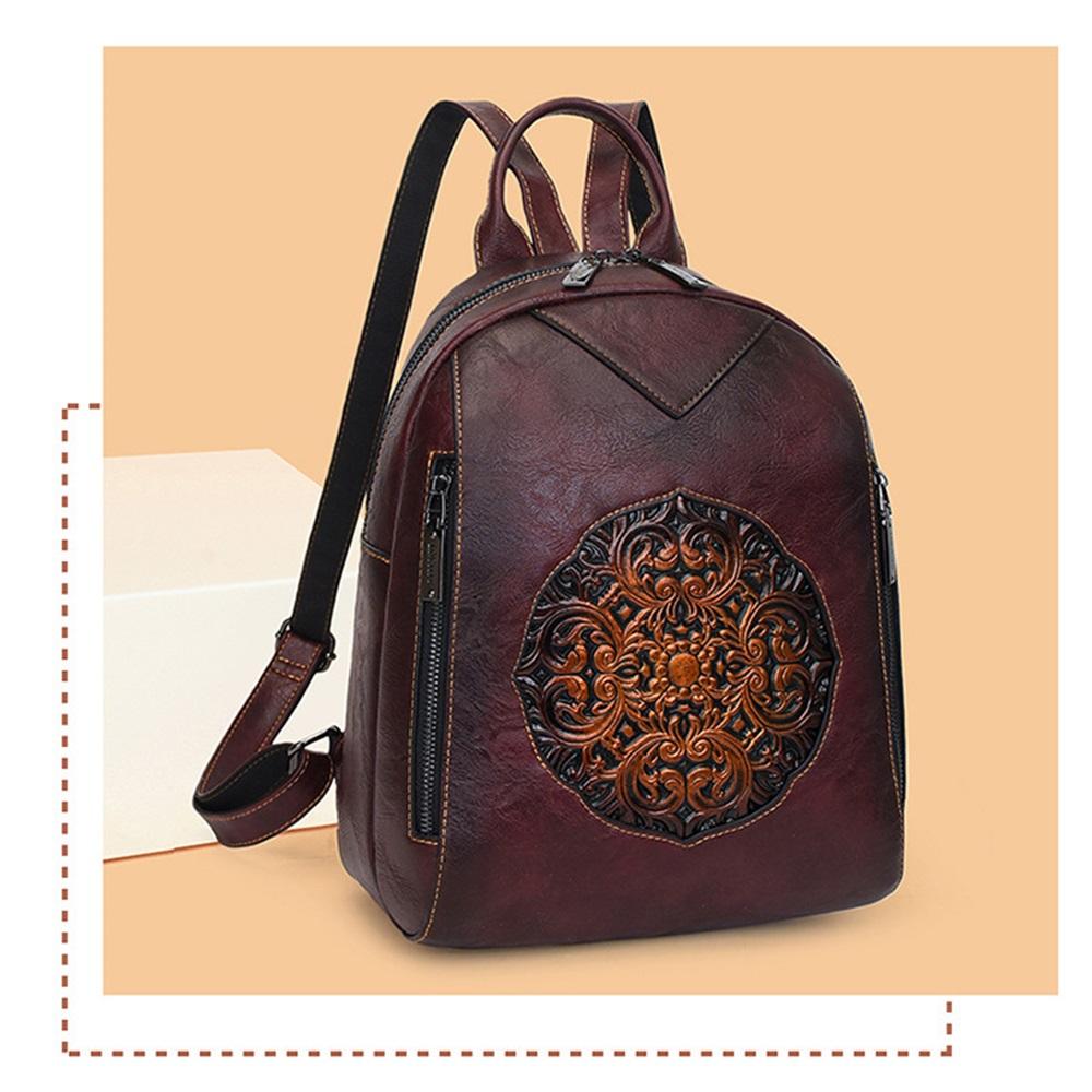 Women's Vintage Embossed PU Leather Backpack, Convertible 3-Way Casual Daypack, Lightweight Commuter Travel Backpack Purse