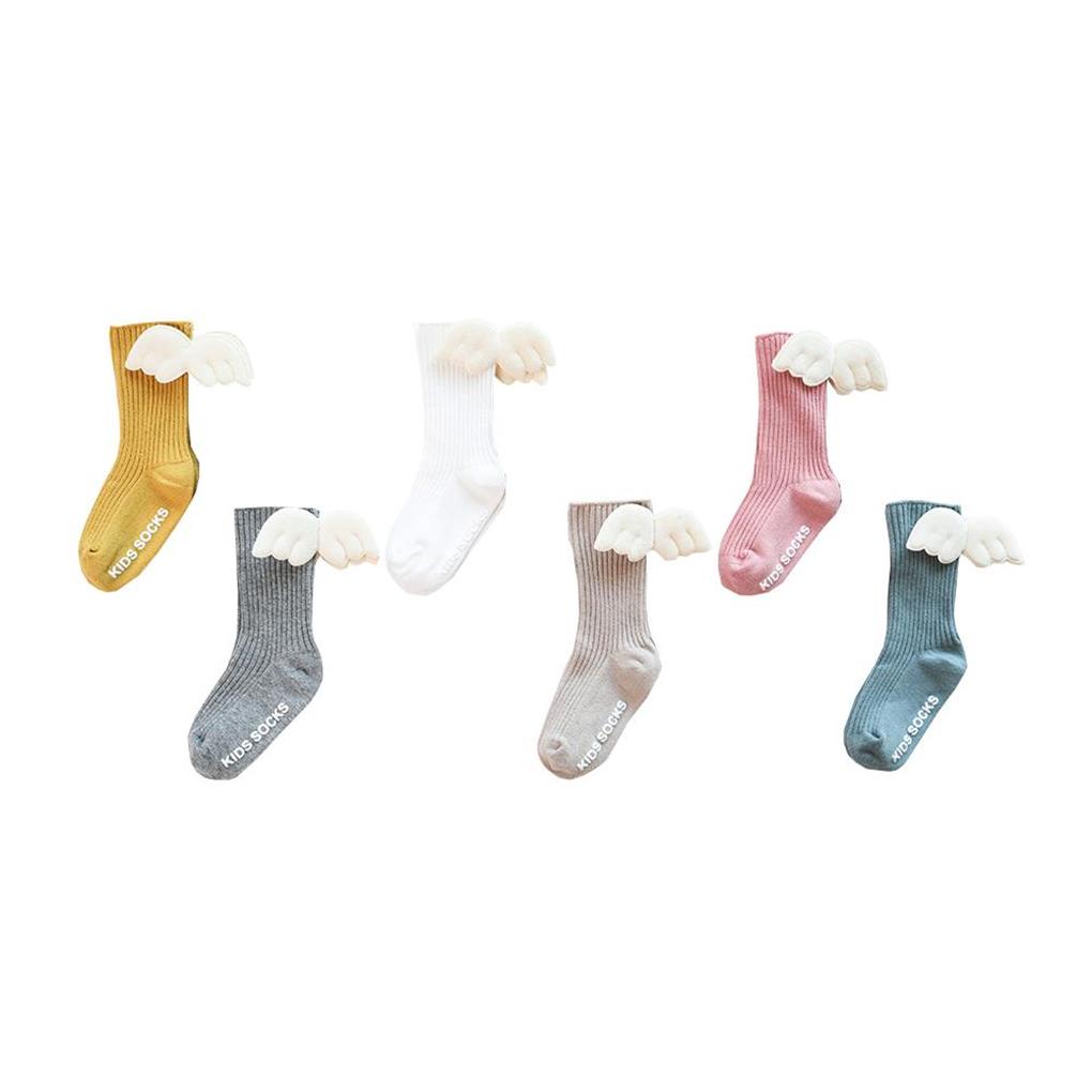 Baby Girls Knee High Bow Socks Toddler Autumn Winter Angel Wing Combed Cotton Spanish Style Plain Ribbed Non-slip Stockings