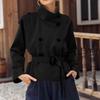 Women's Fashion Stand Collar Double-Breasted Waist-Defining Belted Short Trench Coat