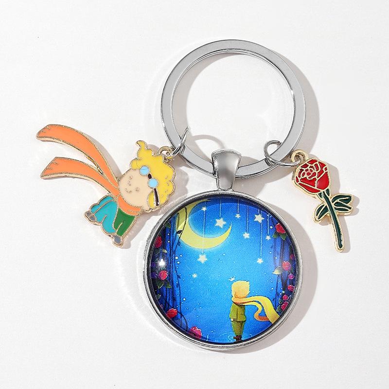 Starry Sky Little Prince Fox Keychain - Metal Rose Pendant Handbag Charm