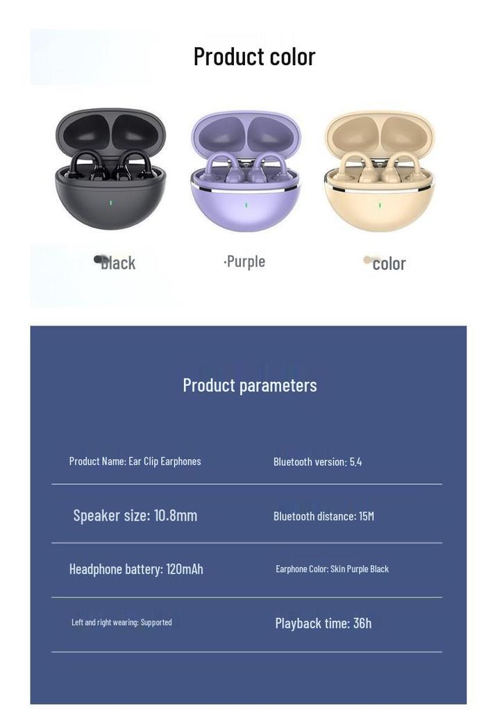 New Sports Wireless Ear Clip Earbuds: Comfortable, Long Battery Life, Universal Compatibility
