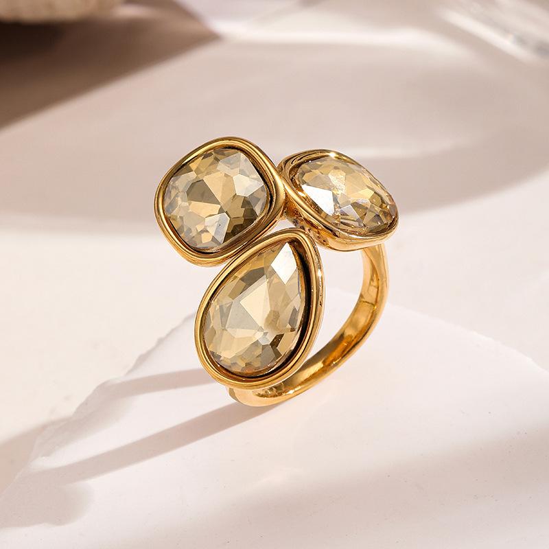

Stainless Steel Gold Color Geometric Open Ring for Women Shining Waterdrop Square Zircon Crystal Finger Jewelry Waterproof золотой