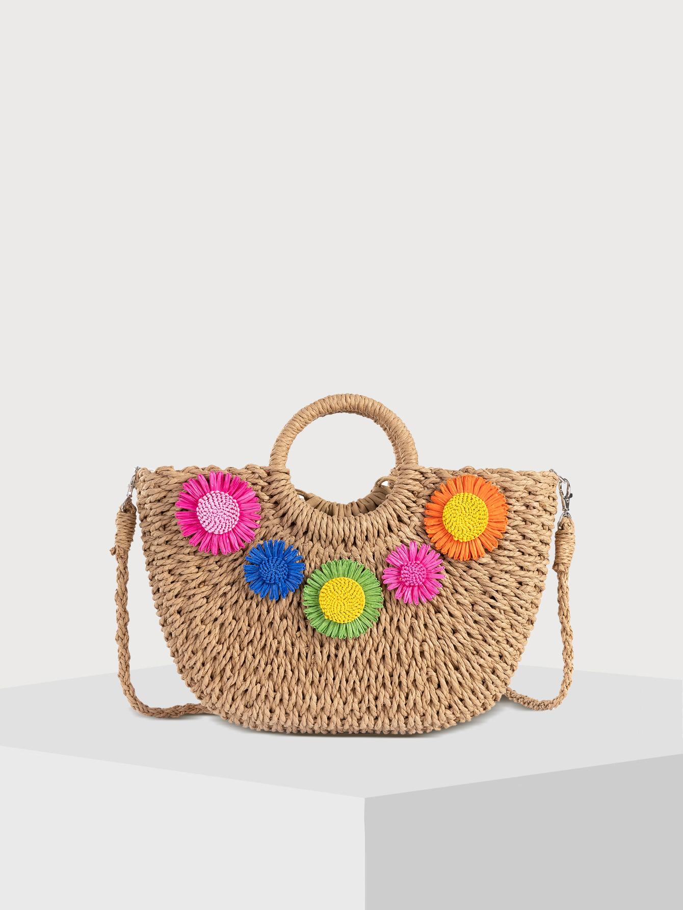 2025 new papyrus woven bag cross-border popular handbag women s bag flower messenger bag beach wind women s bag