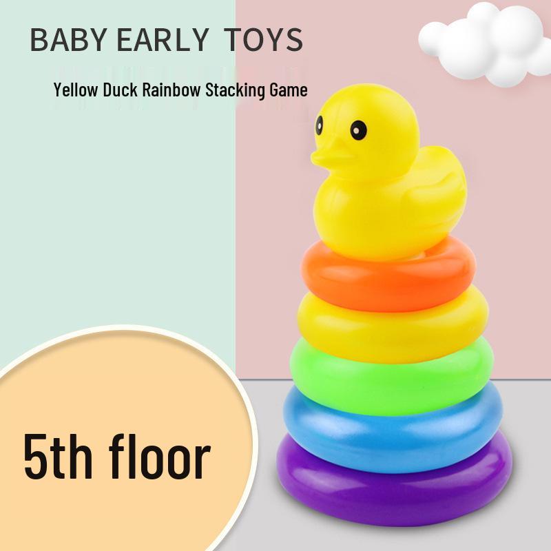 Kinder Siebenfarbiger Stapel- & Ringwurf Regenbogen Turm Spielzeug