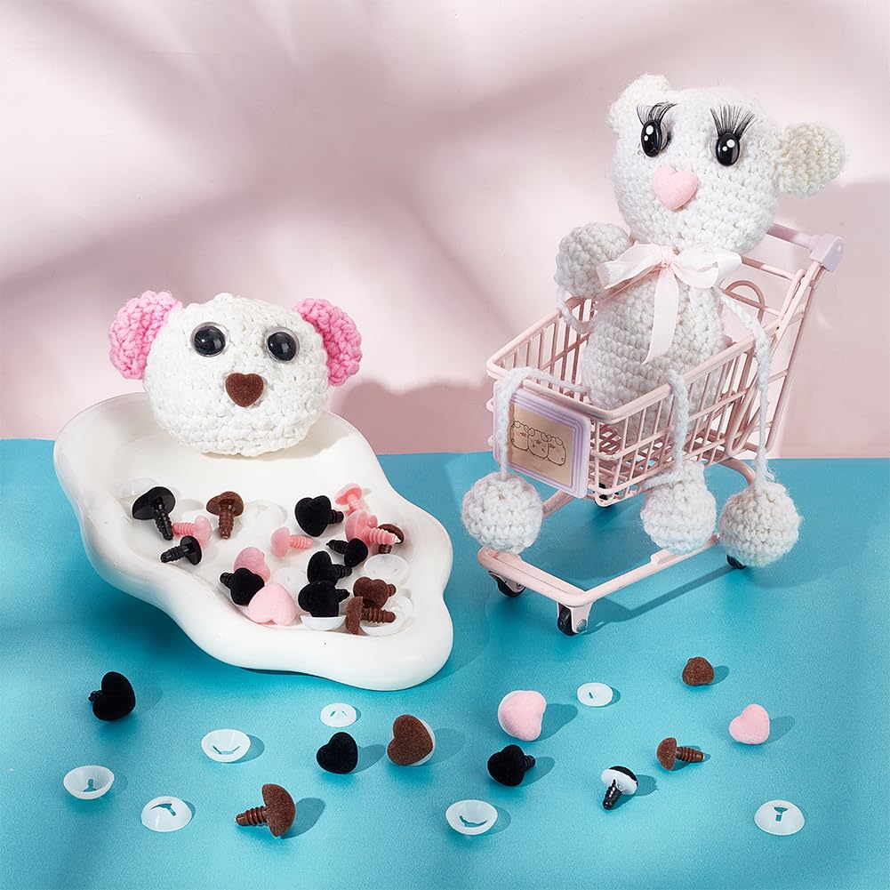 PH PandaHall 36pcs Plush Noses Bunny Noses Heart Doll Noses Velvet 3 Colors 3 Sizes Shy Nose Pink Nose Toys with Washers for Stuffed Toy Making and
