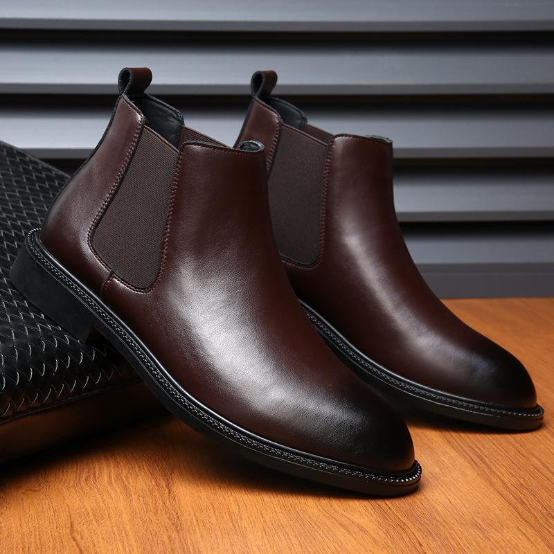 Chelsea boots men's 2025 winter warm cotton boots versatile British style leather casual Martin boots velvet short boots