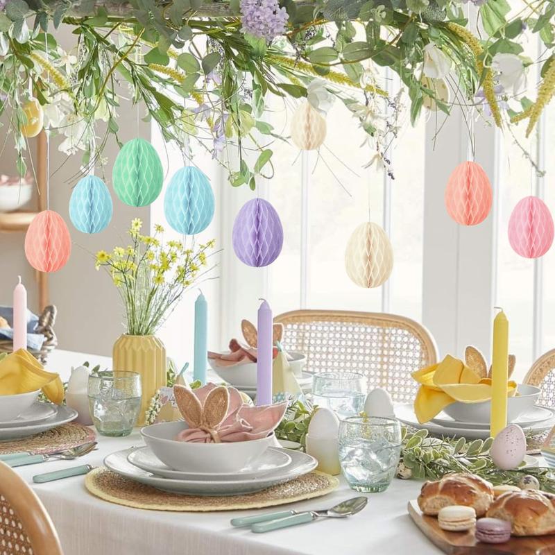 6Pcs Paper Easter Egg Ornaments 3D Colorful Honeycomb Easter Egg Ball Hanging Home Party Ornament Tree Decoration
