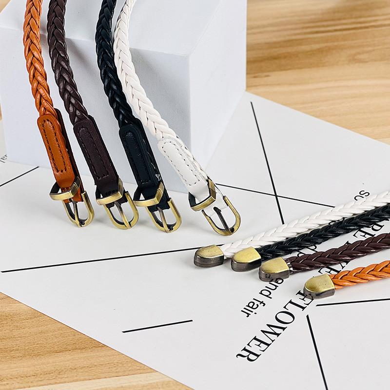 Womens Retro Woven Pu Belt With Metal Pin Buckle For Office And Casual Wear