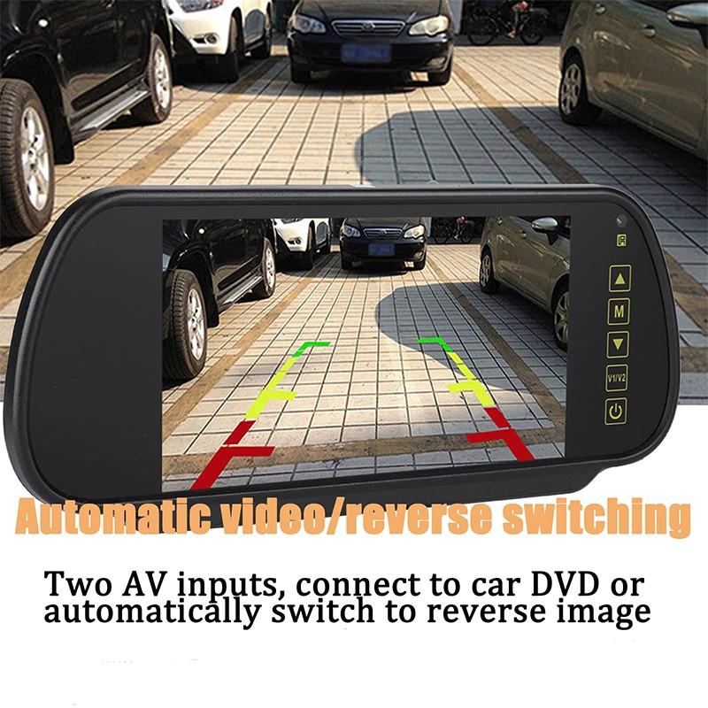 7-Inch Rearview Mirror Monitor Rear-View AV Display 12/24V Universal Vehicle Reversing Image Display Rear View VCR With Touch Button